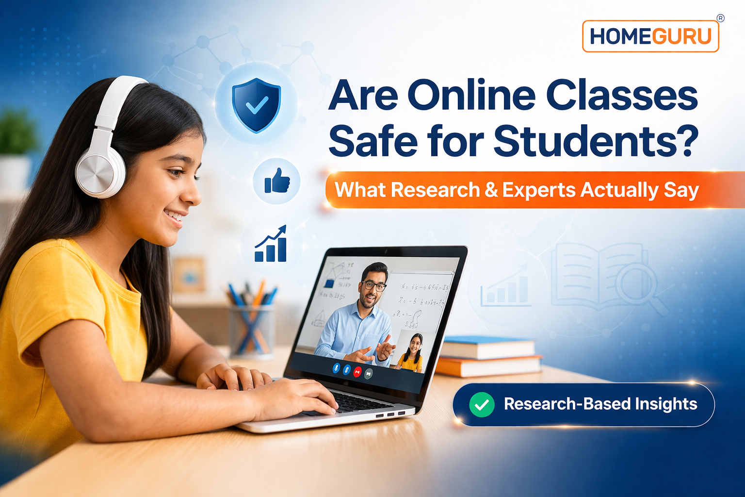 Online classes safe for students – child learning online with teacher HomeGuru
