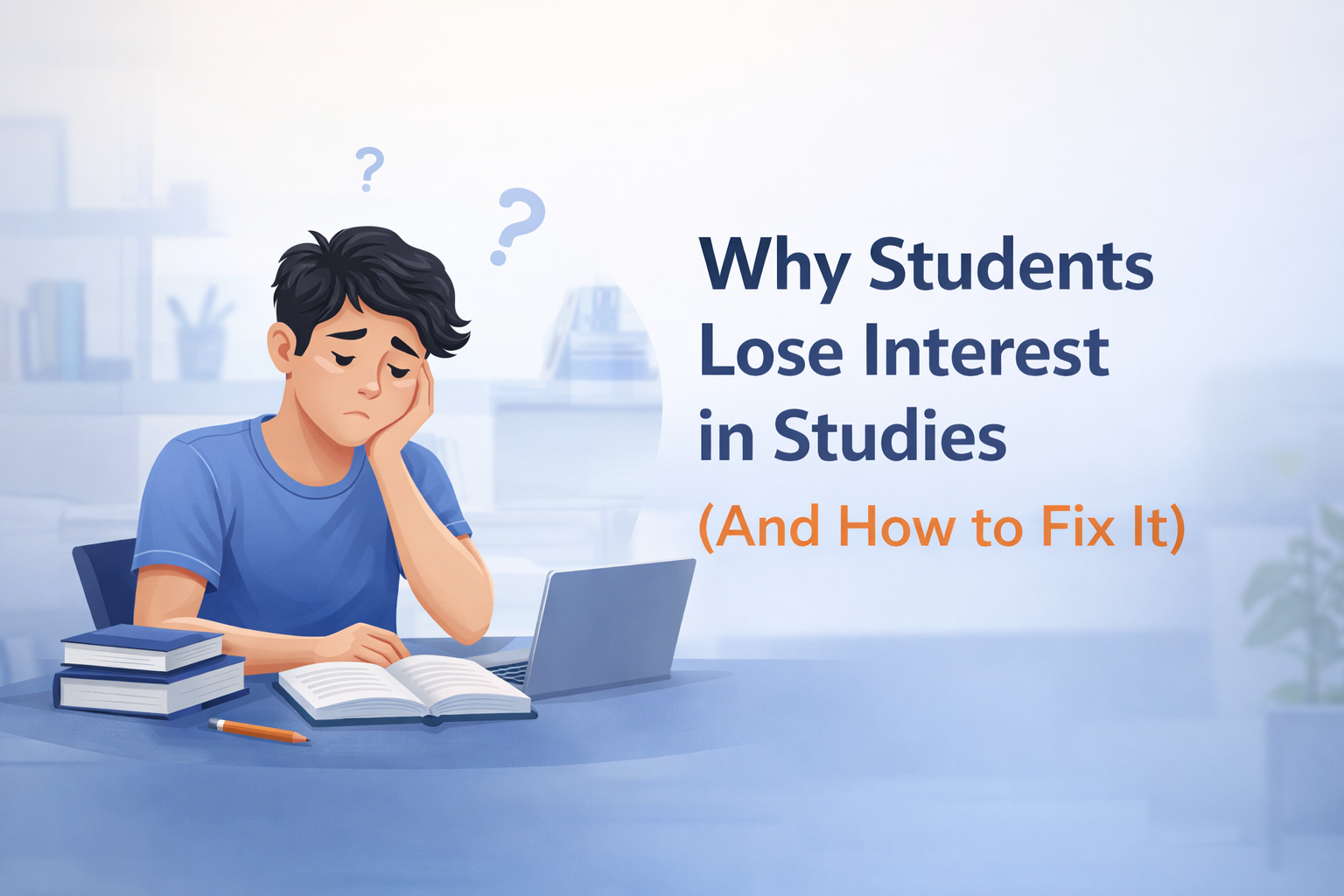 Student losing interest in studies while studying at desk